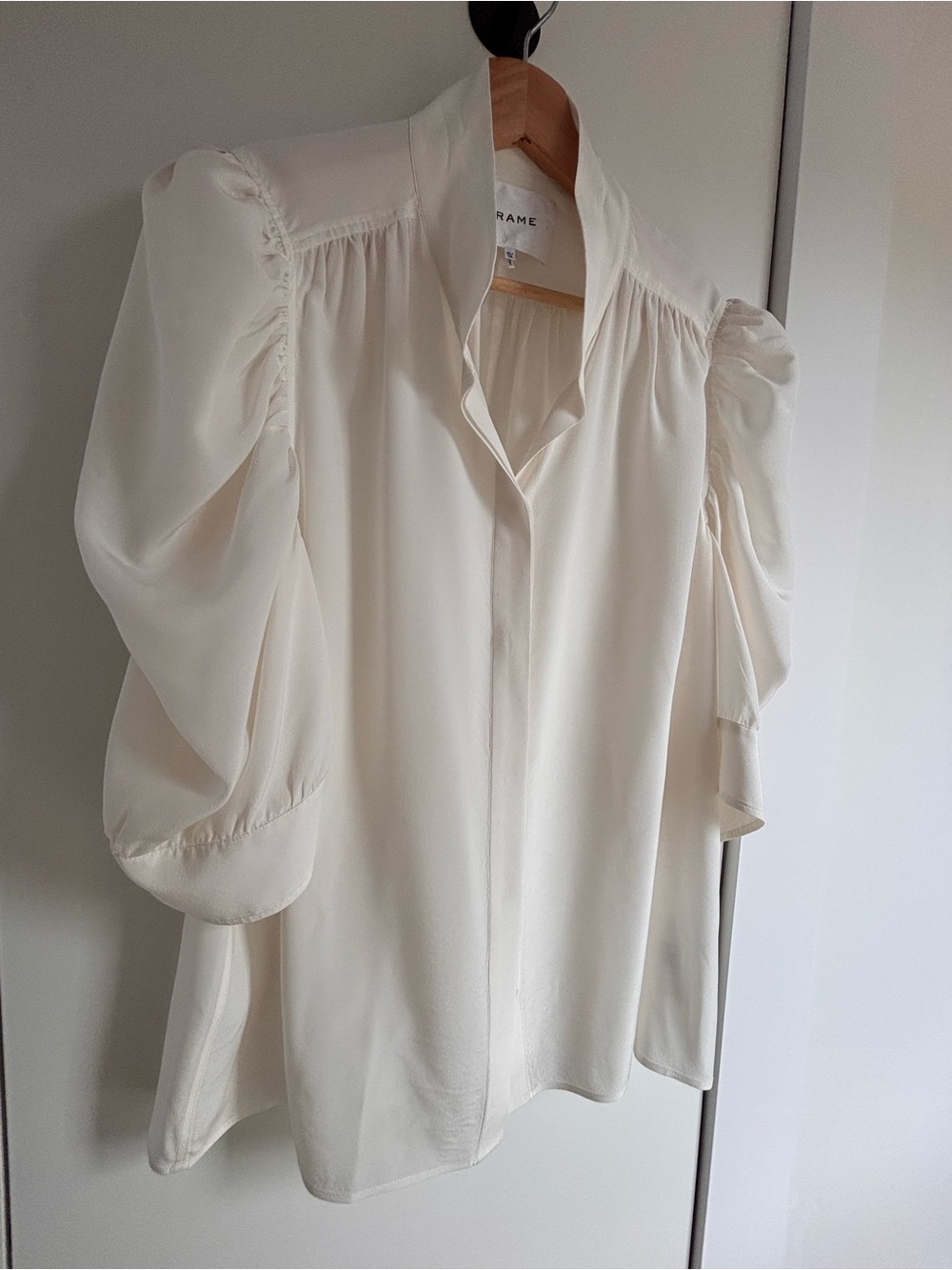 Frame Denim Cream Puff Sleeve Silk Blouse